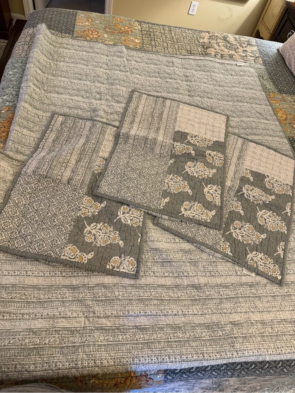 Sonoma Quilted Patchwork Bedspread in Sage and Cream